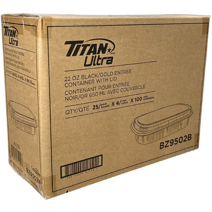 TITAN - BLACK/GOLD ENTREE CONTAINER WITH LID 22OZ 4x25 EA