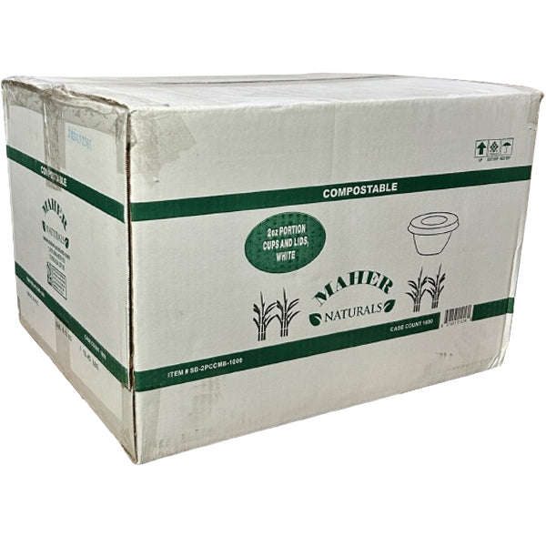 MAER NATURALS - BAGASSE 2 oz POTS AVEC COUVERCLE, PAQUET DE 1000