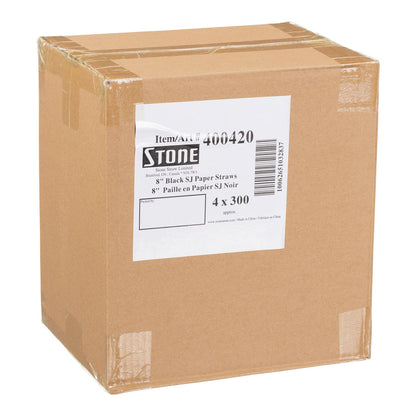 STONESTRAW - 8" SOLID BLACK SUPER JUMBO PAPER STRAW 4x300 EA