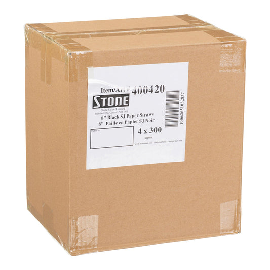 STONESTRAW - 8" SOLID BLACK SUPER JUMBO PAPER STRAW 4x300 EA