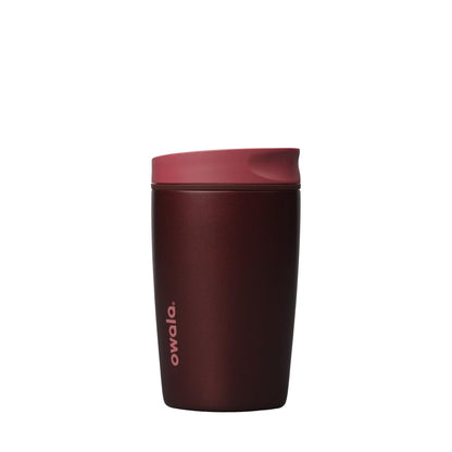 Owala SmoothSip Slider Insulated Stainless Steel Coffee Tumbler, Reusable Iced Coffee Cup, Hot Coffee Travel Mug, BPA Free 12 oz, Black Cherry