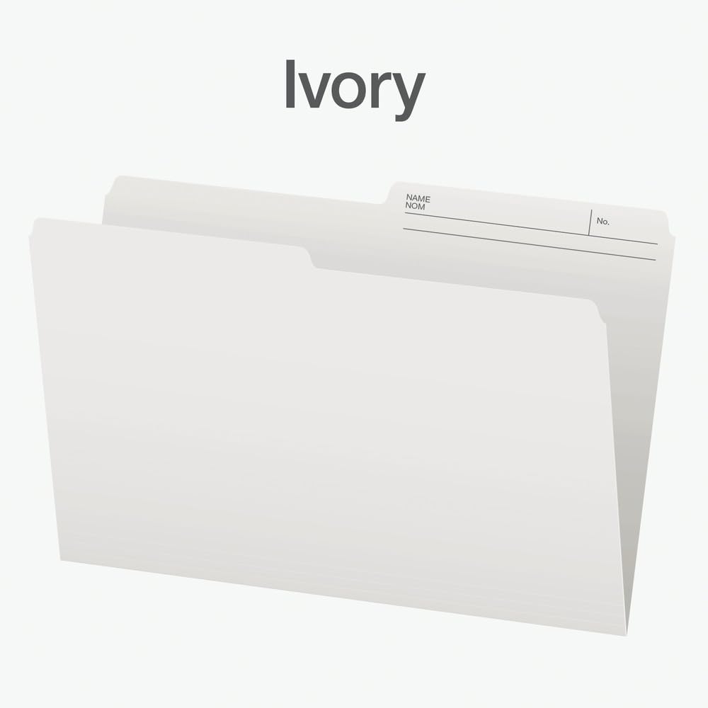 Pendaflex File Folders - Ivory/White Colour File Organizers, 1/2 Cut Tab, Legal Size, Durable Paper Stock, 100/Box, Ideal for Office, Home, and School Organization Pendaflex