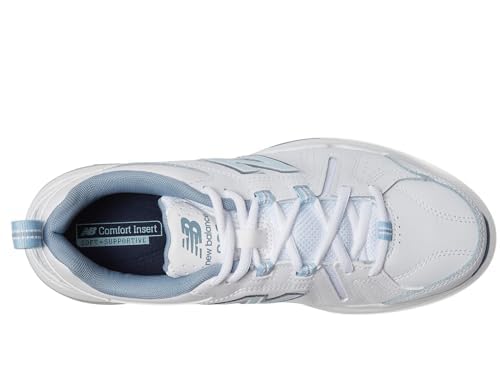 New Balance Women's 608 V5 Casual Comfort Cross Trainer, White/Light Blue, 8 M