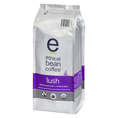 Ethical Bean Lush Medium Dark Roast Fairtrade Organic Whole Bean Coffee – 907g