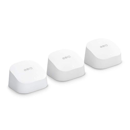 Amazon eero 6 mesh wifi system - Supports internet plans up to 500 Mbps, Coverage up to 420 m², Connect 75+ devices, 3-pack (1 router + 2 extenders)