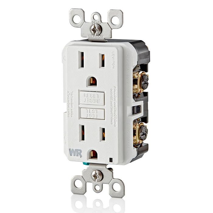 Leviton 15 Amp 125 Volt Weather-Resistant GFCI Receptacle, Self Test, with LED Indicator Light, GFWR1-W, White