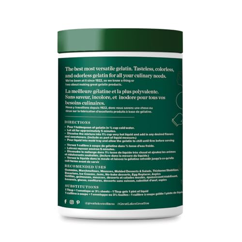 Great Lakes Wellness Beef Gelatin Powder - Grass-Fed, Kosher, Keto-Friendly for Gummies, Marshmallows & Desserts - 454g