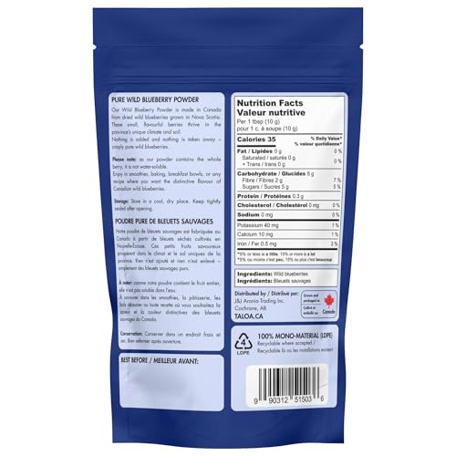 Taloa Wild Blueberry Powder 150g – Pure Nova Scotia Wild Blueberries, Canadian-Made, Unsweetened & Additive-Free