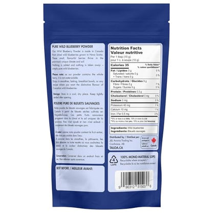 Taloa Wild Blueberry Powder 150g – Pure Nova Scotia Wild Blueberries, Canadian-Made, Unsweetened & Additive-Free