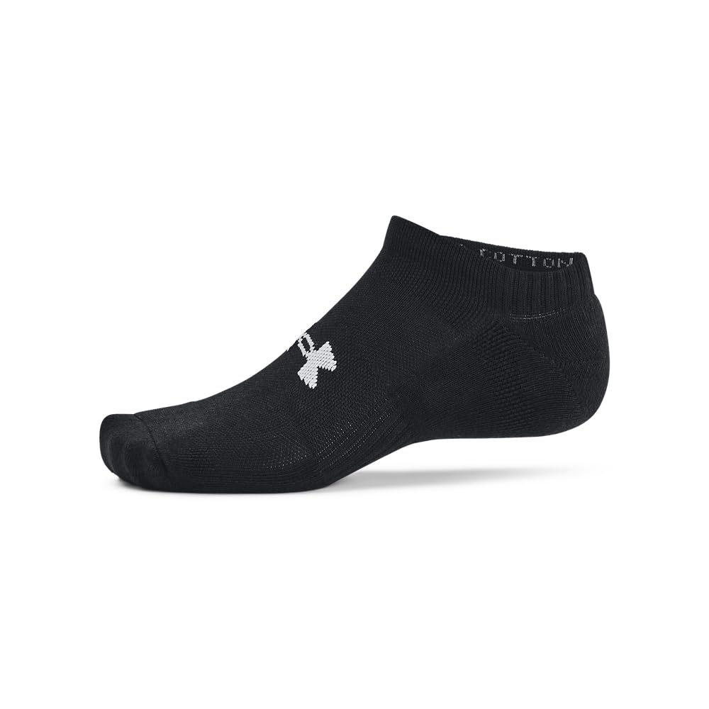Under Armour Unisex Adult Training Cotton No Show Socks (6 Pairs), (001) Black/Black/White, Large Under Armour