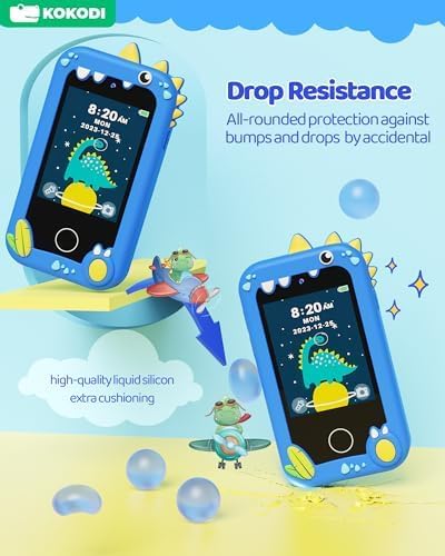 KOKODI Kids Smart Phone Toys, Touchscreen HD Dual Camera Cell Phone for Kids, Christmas Birthday Gifts Dinosaur Play Phone for Boys 3-10, Travel Toy Preschool Learning Toy（Blue 🍁 All In One Marketplace Canada