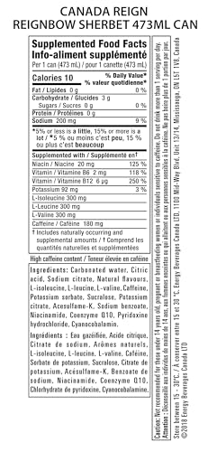 Reign Energy Reignbow Sherbet 473mL Cans - 12 Pack