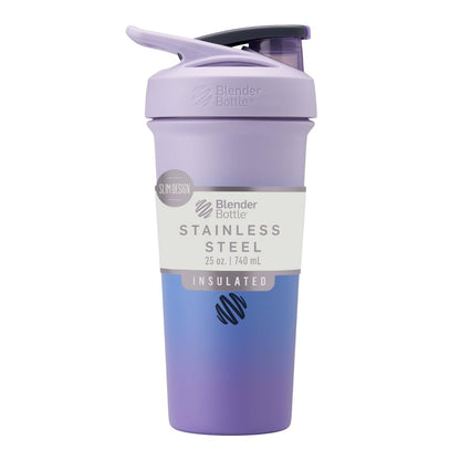 BlenderBottle Strada Sleek Insulated Stainless Steel Water Bottle with Wire Whisk, 25-Ounce, Lavender Ombre
