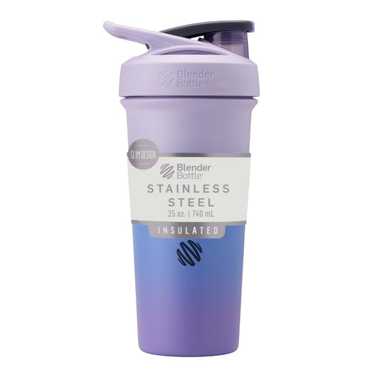 BlenderBottle Strada Sleek Insulated Stainless Steel Water Bottle with Wire Whisk, 25-Ounce, Lavender Ombre