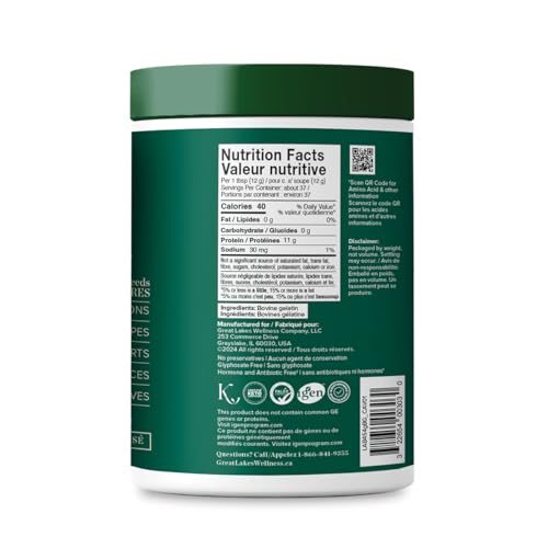 Great Lakes Wellness Beef Gelatin Powder - Grass-Fed, Kosher, Keto-Friendly for Gummies, Marshmallows & Desserts - 454g