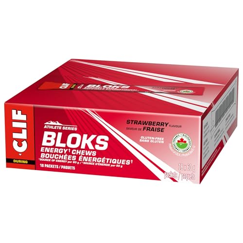 CLIF BLOKS Strawberry Energy Chews – Organic, Gluten-Free, 60g (18-Pack)