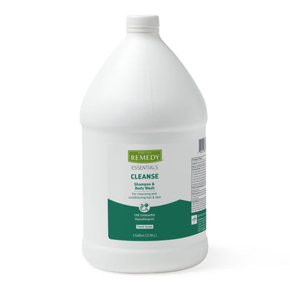 Medline Remedy Essentials Shampoo & Body Wash, 1 Gallon, pH-Balanced, Dye-Free 2-in-1 Cleanser, Gentle Daily Use for Skin & Hair, Easy Rinse, Fresh Scent