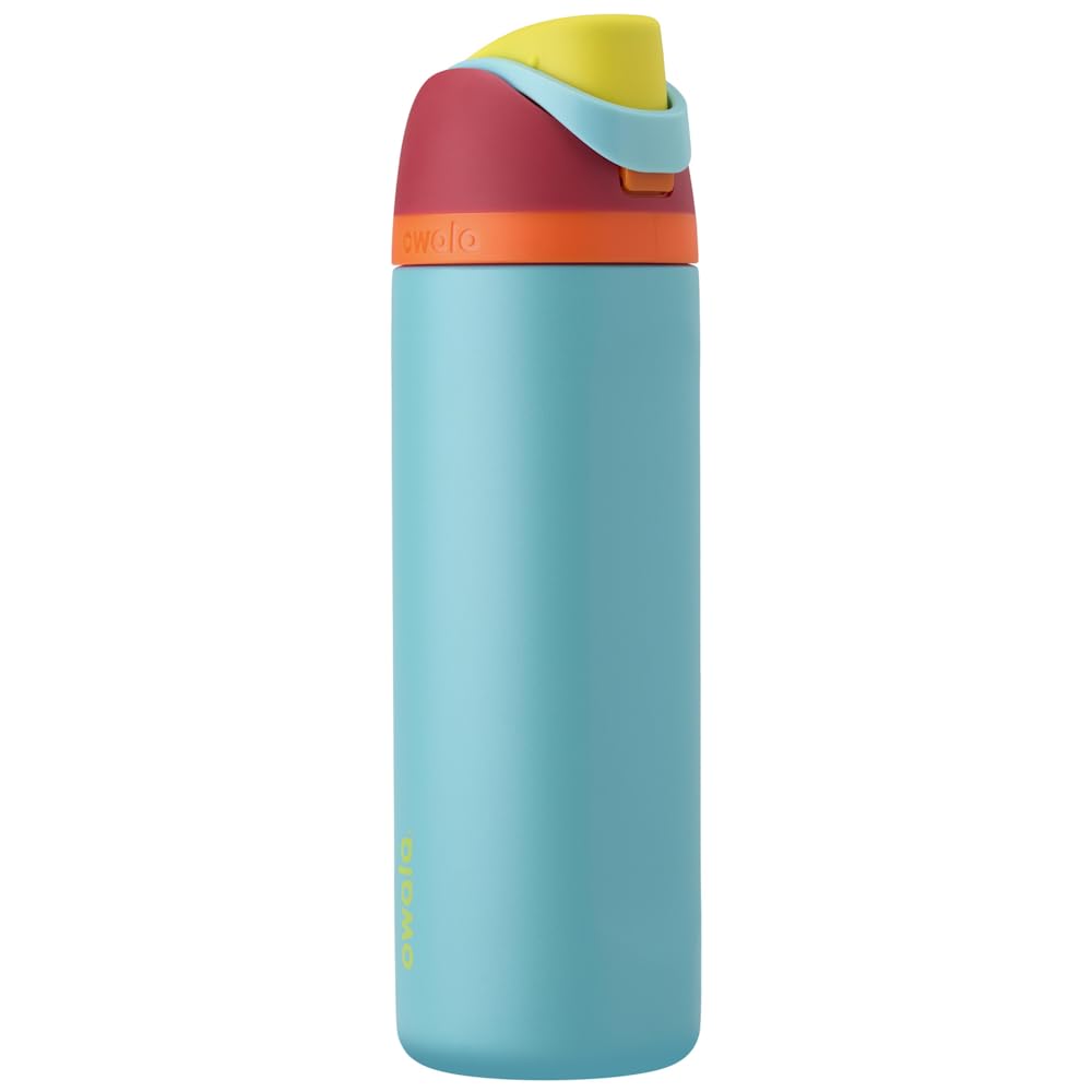 Owala FreeSip Insulated Stainless Steel Water Bottle with Straw for Sports and Travel, BPA-Free, 24-oz, Red/Aqua (Summer Sweetness)