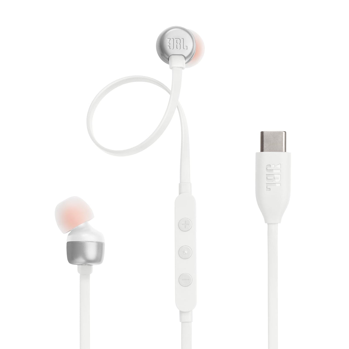 JBL Tune 310C - USB-C Wired Hi-Res in-Ear Headphones, Tangle-Free Flat Cable, 3-Button Remote with Microphone (White)