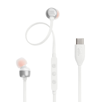 JBL Tune 310C - USB-C Wired Hi-Res in-Ear Headphones, Tangle-Free Flat Cable, 3-Button Remote with Microphone (White)