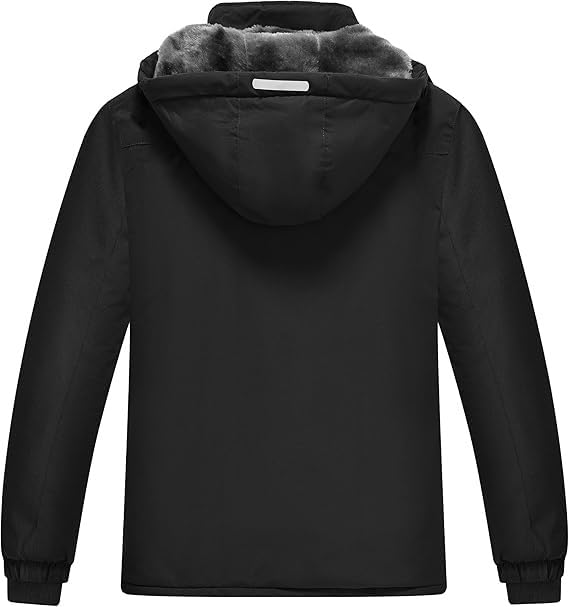 MoFiz Kid's Ski Jacket Waterproof Warm Winter Coat Big Boy's Fleece Snowboarding Jackets Hooded Winter Thick Coat BH-Black 10-12 Years 🍁 All In One Marketplace Canada
