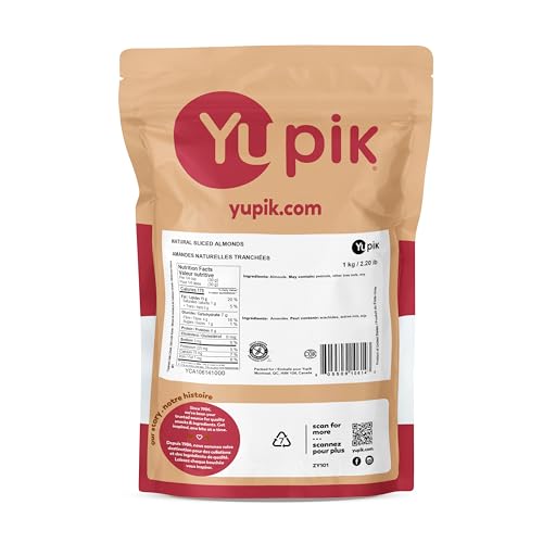 Yupik Sliced Almonds with Skins, 1kg – Raw, Unblanched, Gluten-Free, Kosher, High in Protein & Fiber