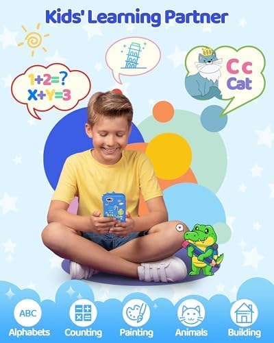 KOKODI Kids Smart Phone Toys, Touchscreen HD Dual Camera Cell Phone for Kids, Christmas Birthday Gifts Dinosaur Play Phone for Boys 3-10, Travel Toy Preschool Learning Toy（Blue 🍁 All In One Marketplace Canada