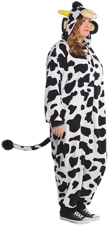 Pyjama une pièce costume d'Halloween AMSCAN Zipster Vache pour adultes, petit/moyen, avec capuche et queue attachées