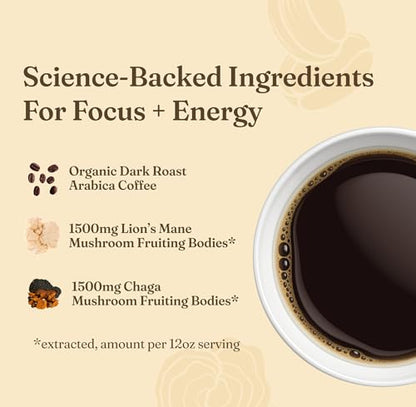 Four Sigmatic Think Mushroom Coffee | Organic Ground Coffee with Lion's Mane and Chaga | 12oz