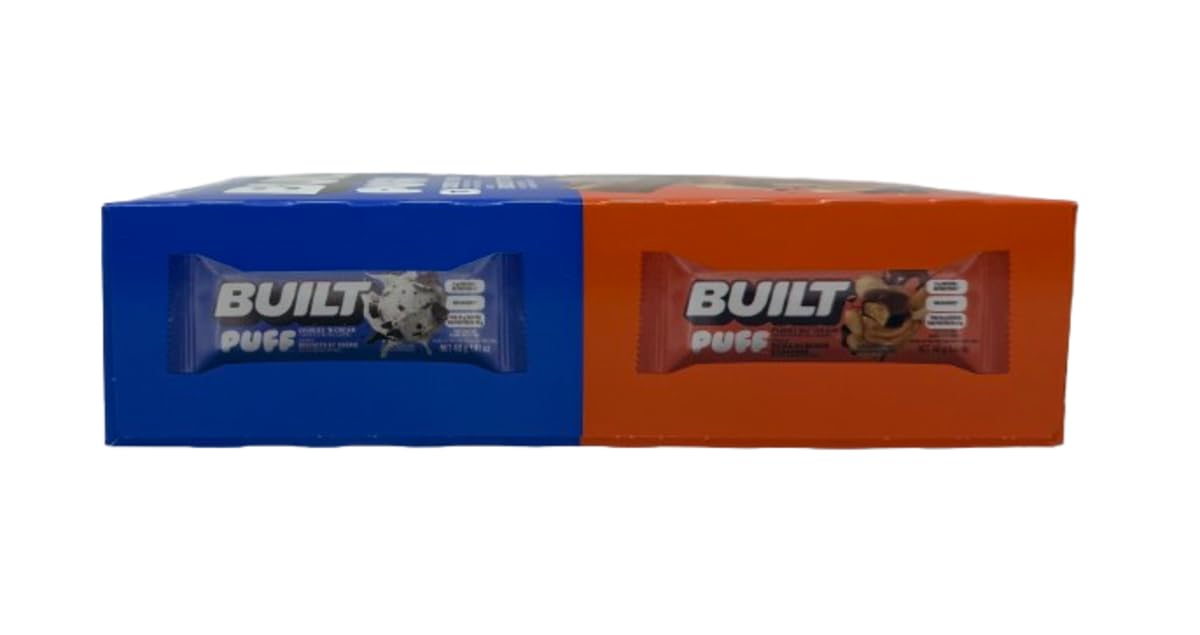 Built Puff Protein Bars Variety Pack - Cookies n' Cream & Peanut Butter Cup, 14 Count (40g each) | 17g Protein | Gluten-Free