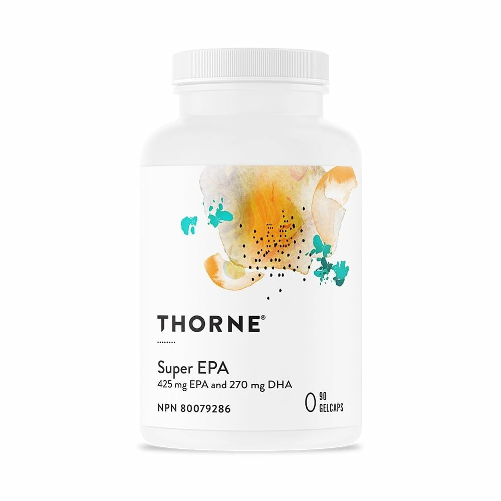 THORNE Super EPA - Omega-3 Fatty Acids EPA 425mg and DHA 270mg Supplement - Support Brain, Cardiovascular, Joints, and Skin* - Gluten-Free, Dairy-Free, Soy-Free - 90 Gelcaps - Available at All In One Marketplace Canada