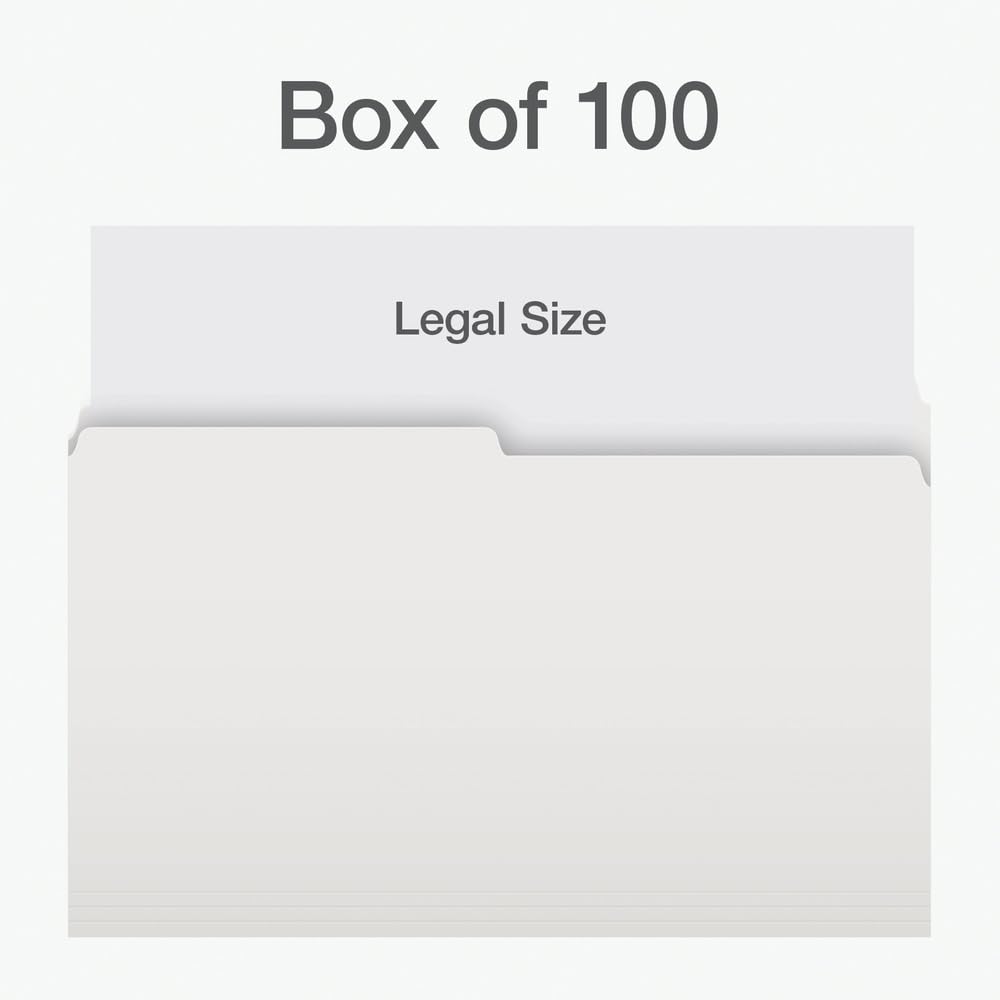 Pendaflex File Folders - Ivory/White Colour File Organizers, 1/2 Cut Tab, Legal Size, Durable Paper Stock, 100/Box, Ideal for Office, Home, and School Organization Pendaflex