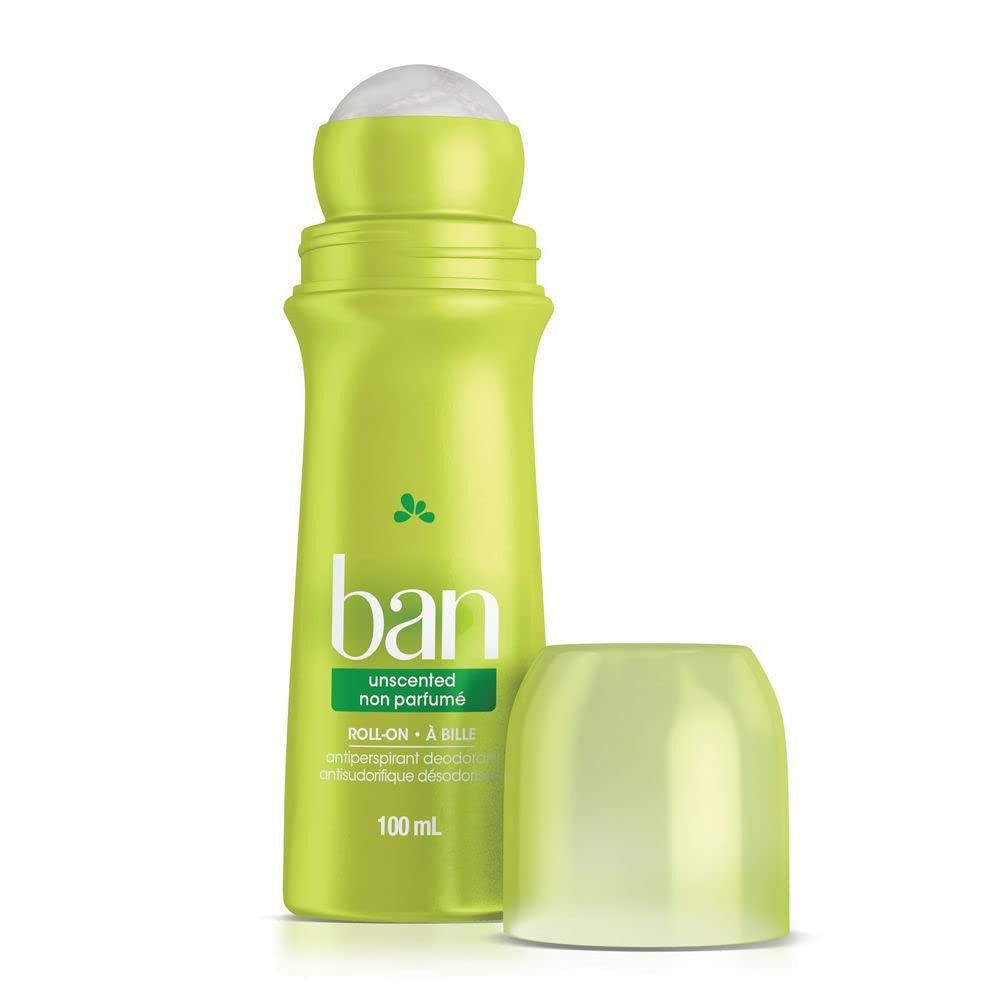 Ban Unscented Roll-on Antiperspirant Deodorant, 24-Hour Protection, Pack of 4 | Made in Canada Ban