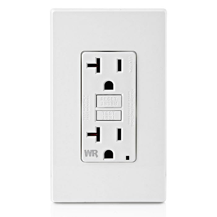 Leviton GFCI Weather-Resistant Receptacle, 20 Amp 125 Volt, Non Tamper-Resistant, GFWR2-W, White
