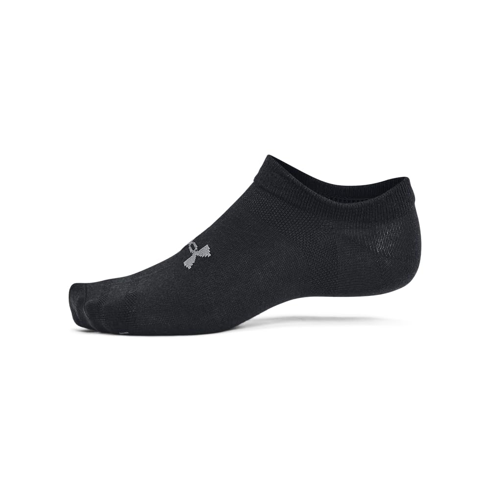 Under Armour Unisex-Adult Essential No Show Socks 6 Pack , (001) Black / Black / Castlerock , Large - Available at All In One Marketplace Canada