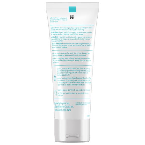 Hello Goodbye Plaque Whitening Toothpaste, Fluoride Free, Vegan & SLS Free, Natural Peppermint with Tea Tree & Coconut Oil, 98ml, Pack of 3, Amazon Exclusive 🍁 All In One Marketplace Canada