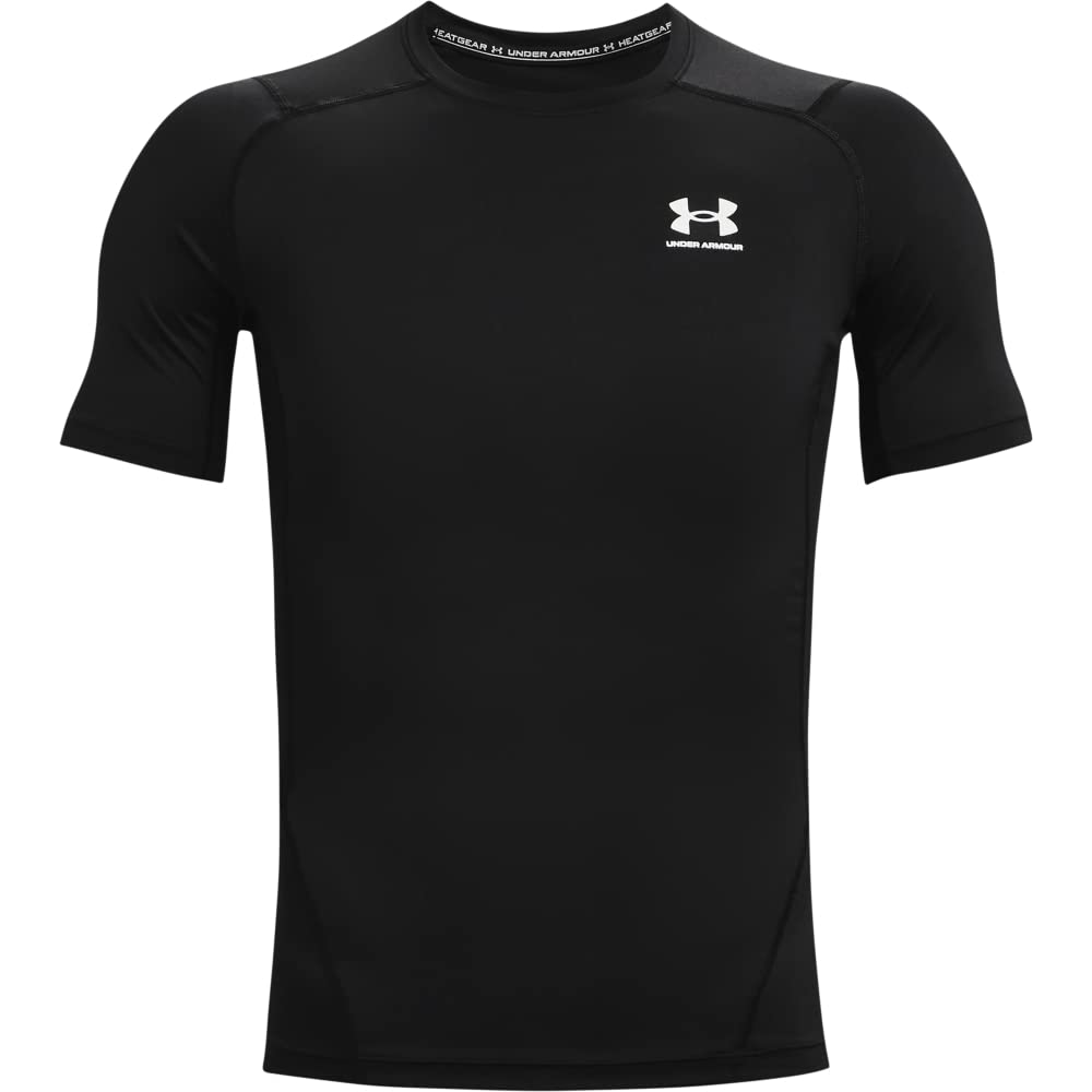 Under Armour mens Armour Heatgear Compression Short-sleeve T-shirt , Black (001)/White , Small Under Armour
