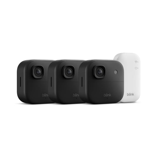 Blink Outdoor 2K+ (newest model) — Wireless smart security camera, 2K video resolution, enhanced audio, two-year battery. Sync Module Core included — 3 camera system (Black)