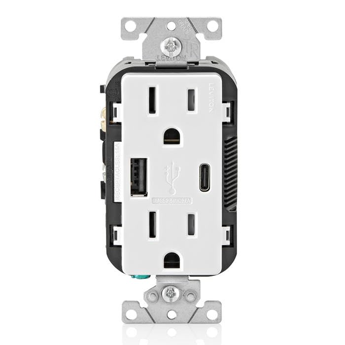 Leviton Tamper-Resistant Outlet, 3-Pack USB Type A/Type-C Wall Outlet Charger, 15 Amp, T5638-B3W, White
