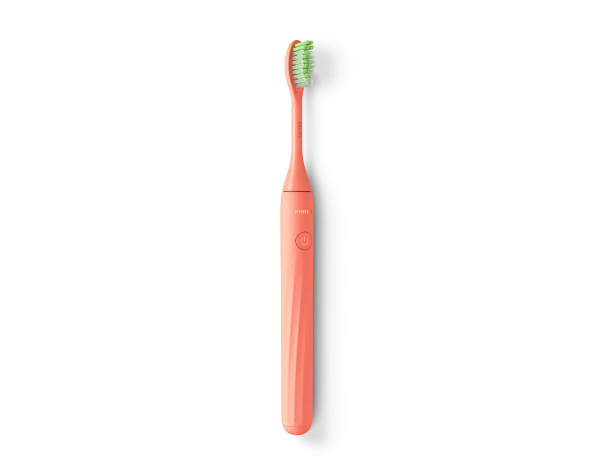 Philips One By Sonicare Battery Electric Toothbrush, Miami Coral, HY1100/01, 1 Count