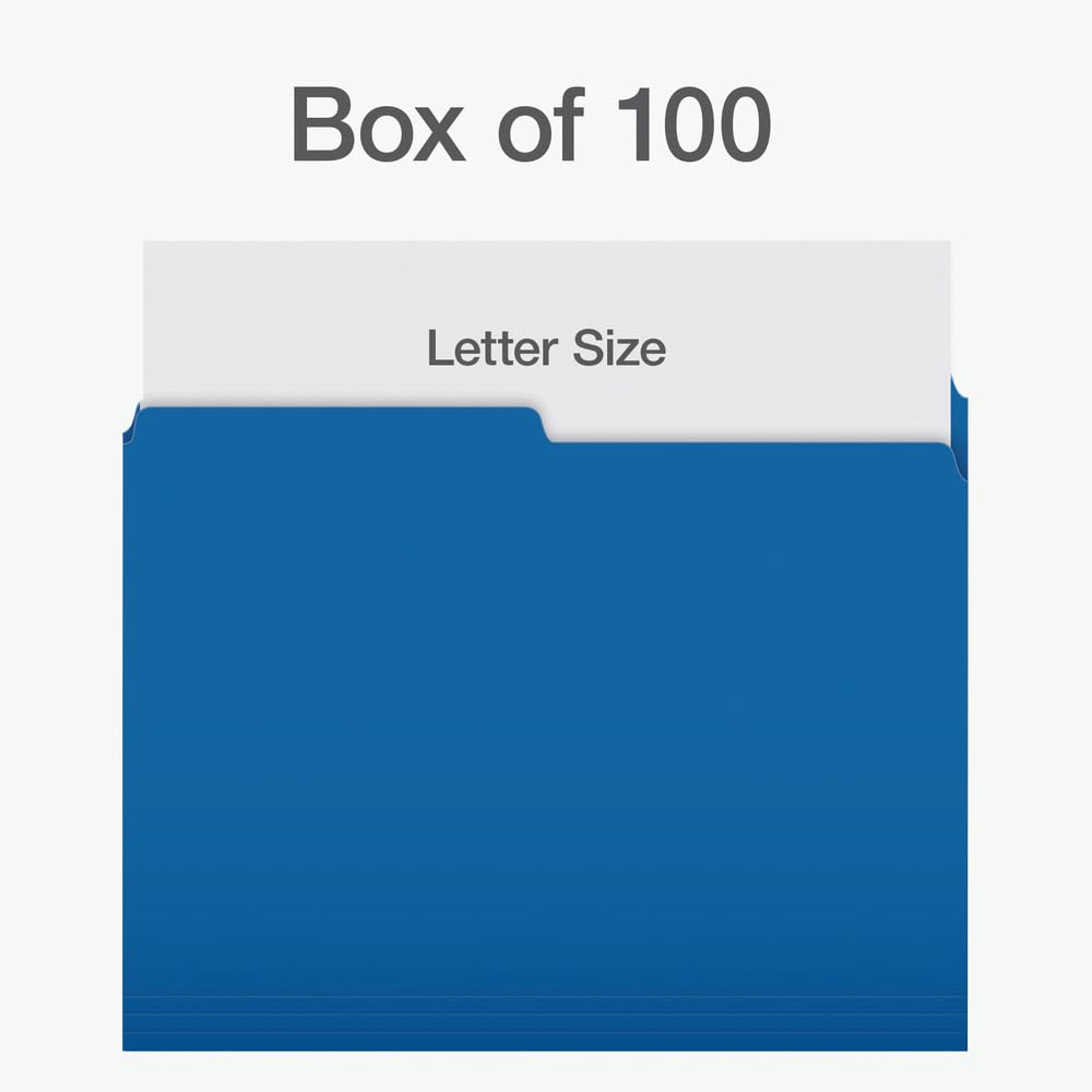 Pendaflex File Folders, Blue Colour File Organizers, 1/2 Cut Tab, Letter Size, Durable Paper Stock, 100/Box, Ideal for Office, Home, and School Filing Needs Pendaflex