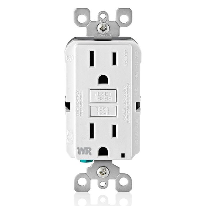 Leviton 15 Amp 125 Volt Weather-Resistant GFCI Receptacle, Self Test, with LED Indicator Light, GFWR1-W, White