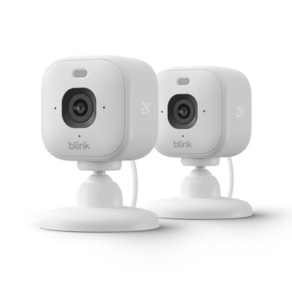 Blink Mini 2K+ (newest model) – Plug-in Home & Pet Security Camera with 2K video resolution, colour night vision, enhanced audio, motion detection – 2 cameras (White)