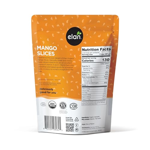 Elan Organic Mango Slices – Sulphite-Free, No Added Sugar, Non-GMO, Vegan & Gluten-Free, 125g (8 Count)