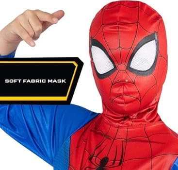 Marvel Spider-Man Official Youth Halloween Costume - Printed Jumpsuit with Fabric Mask (S) Red
