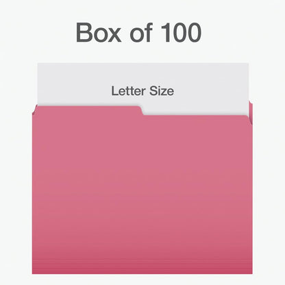 Pendaflex File Folders, 1/2 Cut Tab, Letter Size, Pink, Durable Paper Stock, 100/Box, Ideal for Office/Home/School File Organization, Made in Canada Pendaflex