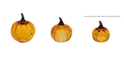 Décoration de table, manteau de cheminée ou étagère Boston International en forme de citrouille en verre soufflé à la bouche, automne, Thanksgiving, Halloween, moyen, orange ambré