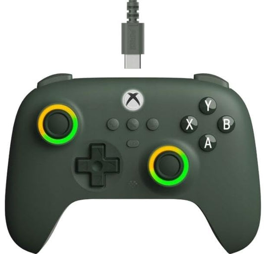 Manette filaire 8BitDo Ultimate C pour Xbox, anneau lumineux LED RGB et joysticks à effet Hall, compatible avec Xbox Series X|S, Xbox One, Windows 10/11 - Sous licence officielle (Vert foncé)