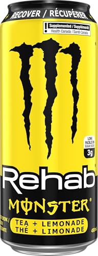 MONSTER ENERGY Rehab Tea + Lemonade, 458 mL Cans (12 Pack) – Non-Carbonated Energy Drink
