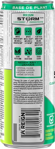 Reign Storm Kiwi Blend Energy Drink – 355 mL Cans (12 Pack) | Zero Sugar, Plant-Based Caffeine